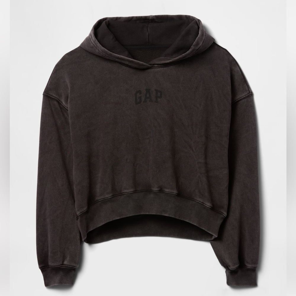GAP VintageSoft Cropped Hoodie Black Wash Logo Sweatshirt XXS TikTok